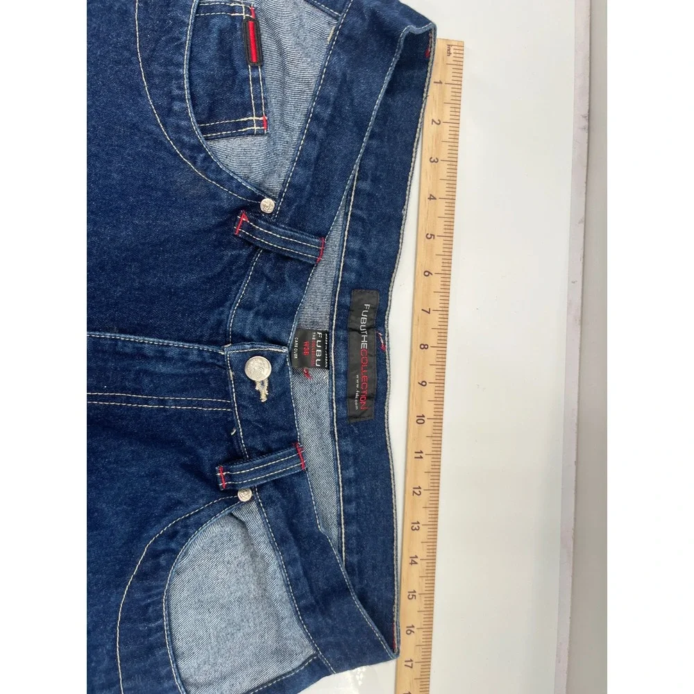 Vintage FUBU The Collection Baggy Denim Shorts Blue Red Stitching Mens 36 HipHop